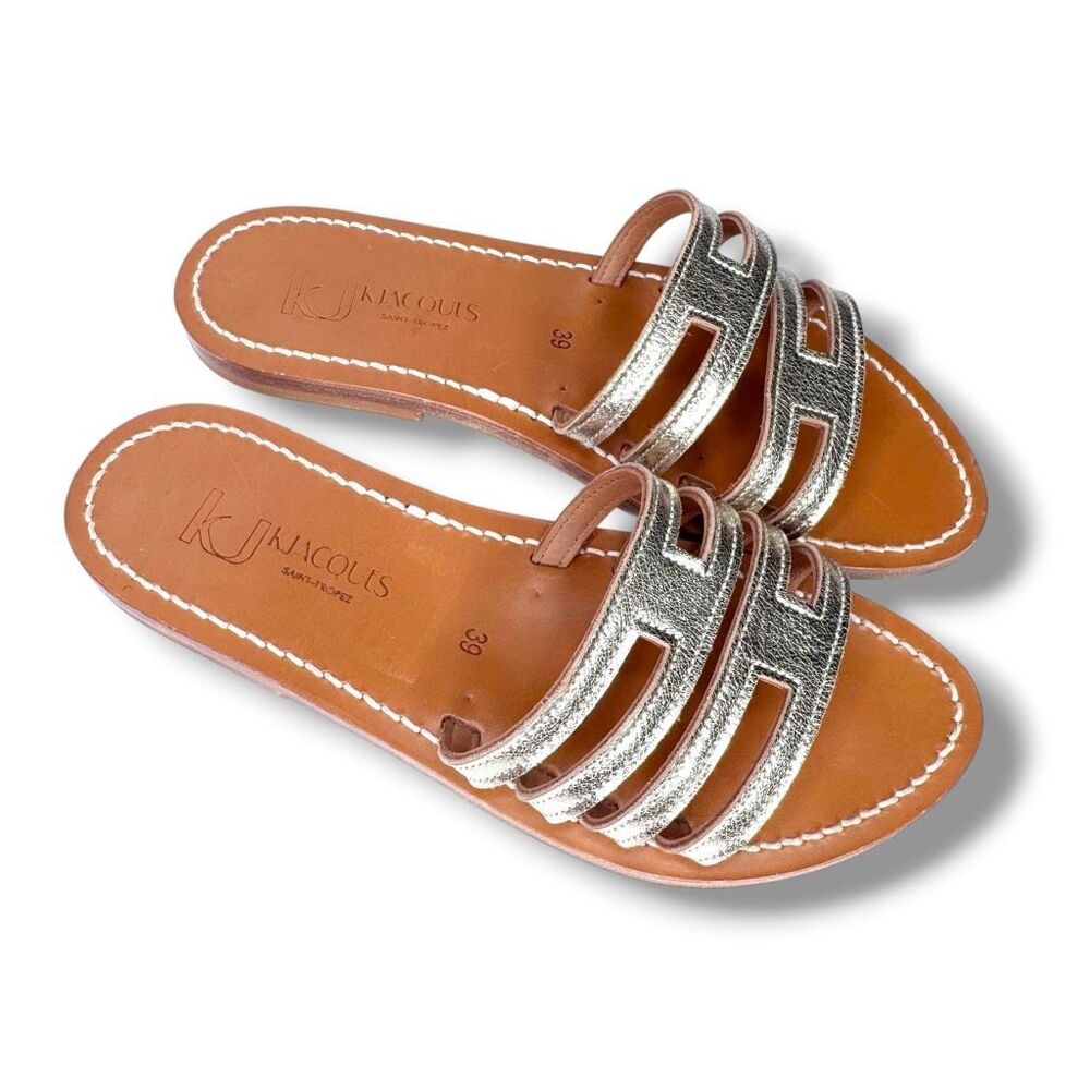 K Jacques St. Tropez Hekla Sandals Metallic Champagne Leather Women’s Size 39